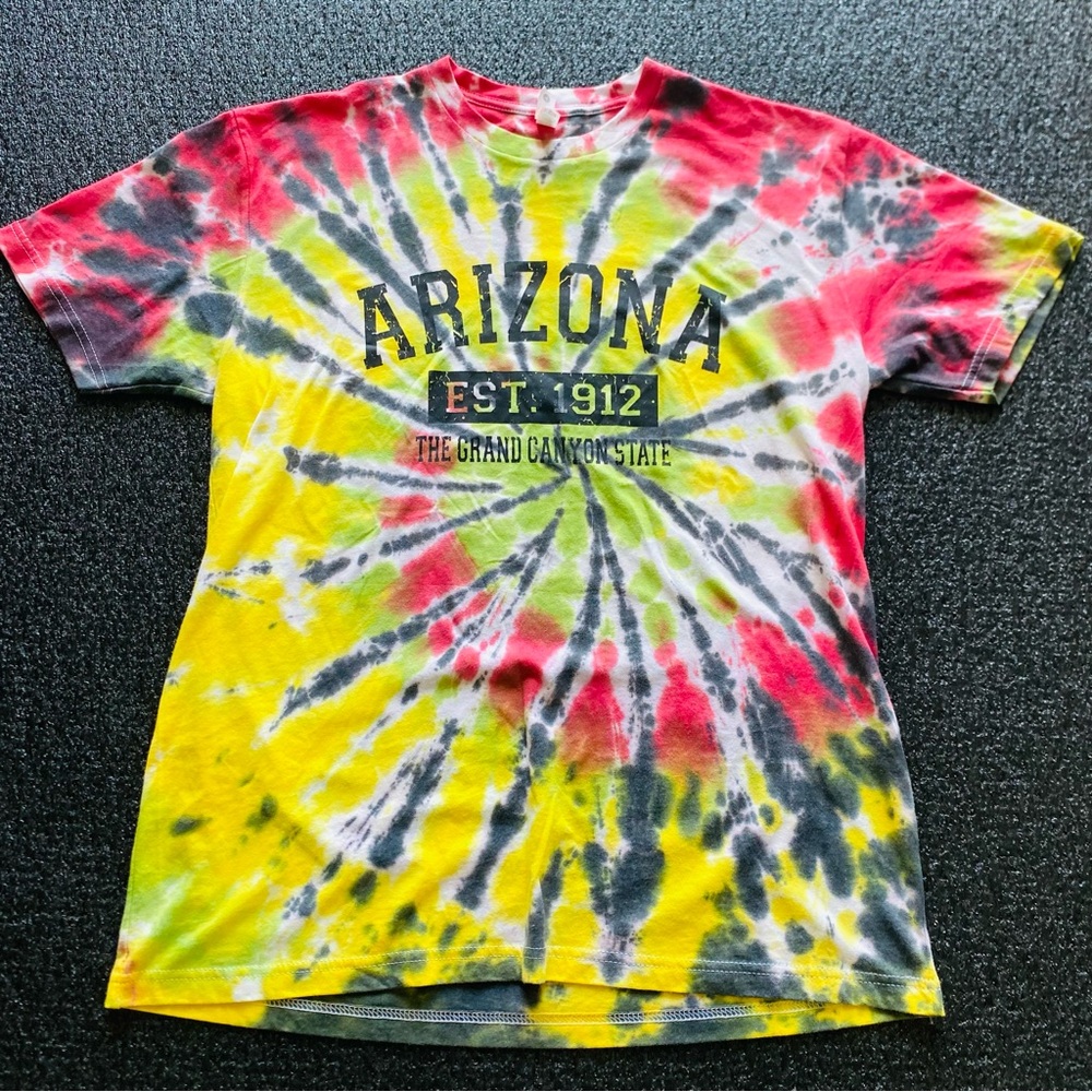 Arizona Tie-Dye T-Shirt - Red, Yellow, Black Size Large